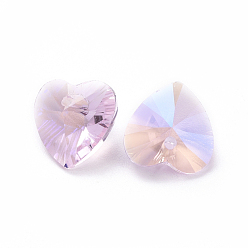 Light Rose Glass Rhinestone Charms, Faceted, Heart, Light Rose, 10x10x5mm, Hole: 1mm