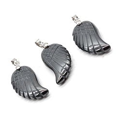 Hematite Non-Magnetic Synthetic Hematite Pendants, with Platinum Tone Brass Findings, Wing, 35x17mm