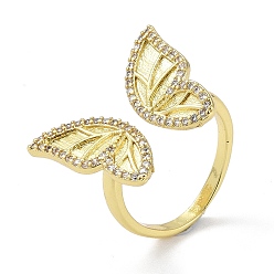 Real 18K Gold Plated Brass with Cubic Zirconia ring, Long-Lasting Plated, Lead Free & Cadmium Free, Butterfly, Real 18K Gold Plated, US Size 6(16.5mm)