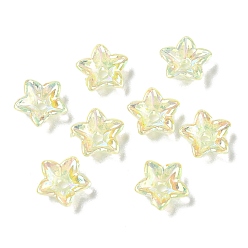 Champagne Yellow Transparent Acrylic Bead Caps, Flower, UV Plating, 5-Petals, Champagne Yellow, 8x8.5x3mm, Hole: 1.6mm