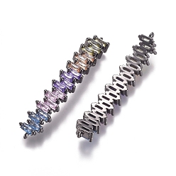 Gunmetal Brass Micro Pave Cubic Zirconia Links connectors, Rectangle, Colorful, Gunmetal, 44x7x3.5mm, Hole: 0.8mm