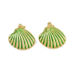 Зеленый Подвески в форме ракушек из латуни с эмалью, с прыжковых колец, золотые, стойки покрытие, без кадмия и без свинца, долговечный, зелёные, 19.5x19x7 мм, отверстие : 3.4 мм