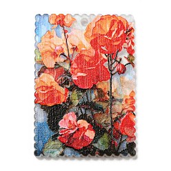 Coral Rectangle Acrylic Pendants, Flower, Coral, 35.5x24.5x2.5mm, Hole: 1.6mm