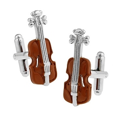 Platinum Brass Cufflinks, for Apparel Accessories, Violin, Platinum, 30x11mm