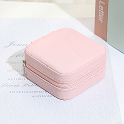Pink Mini boîte carrée à fermeture éclair pour rangement de bijoux en cuir pu, étui à bijoux portable de voyage, pour les colliers, Anneaux, boucles d'oreilles et pendentifs, rose, 10x10x5 cm