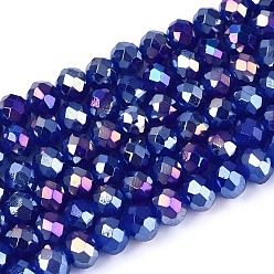 Синий Запекание гальванических нитей стеклянных бусин, AB цвет, граненые, рондель, синие, 4x3 мм, отверстие : 1 мм, около 105~110 шт / нитка, 38~39 см