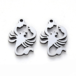 Stainless Steel Color 304 Stainless Steel Pendants, Laser Cut, Scorpion, Stainless Steel Color, 16.5x10.5x1mm, Hole: 1mm