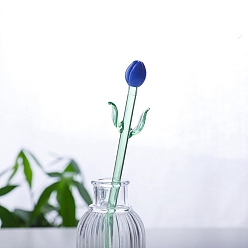 Cornflower Blue Handmade Glass Flower Decoration, Glass Vase Arrangement Ornament, Cornflower Blue, 180x17mm