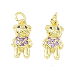 Лиловый Латунные микро проложить кубического циркония подвески, долговечный, реальный 18 k позолоченный, без кадмия и без свинца, BEA, сирень, 15.5x8x3.5 мм, Перейти кольцо: 5x1 мм, 3 мм внутренним диаметром