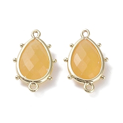 Topaz Jade Natural Topaz Jade Connector Charms, with Golden Plated Brass Edge Loops, Faceted, Teardrop, 24x14.5x5mm, Hole: 1.2mm & 1.4mm
