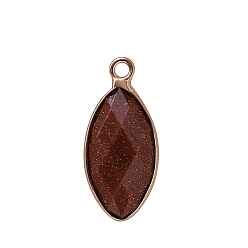 Goldstone Synthetic Goldstone Pendants, with Golden Plated Brass Edge, Faceted, Horse Eye Charms, 17x9mm
