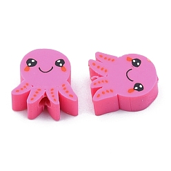 Темно-Розовый Бусины из полимерной глины , осьминог, темно-розовыми, 8~12x6~9x3~4 мм, отверстие : 1.6 мм