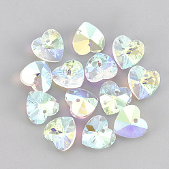 Crystal AB Glass Rhinestone Charms, Heart, Crystal AB, 14x14x7.5mm, Hole: 1.6mm
