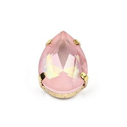 Светло-Персиковый Aurora(jm) пришиваем горный хрусталь, граненый стеклянный горный хрусталь, многожильных ссылки, с латунной оправой золотистого цвета, слеза, светлый персик, 18x13x8.5 мм, отверстие : 1 мм
