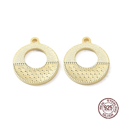 Real 18K Gold Plated 925 Sterling Silver Pendants, Flat Round with Polka Dot Charm, Textured, Real 18K Gold Plated, 16x14x1.2mm, Hole: 1.5mm