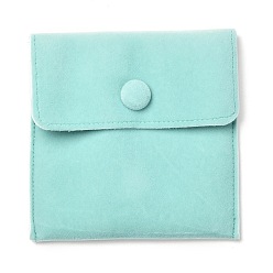 Turquoise Square Velvet Jewelry Bags, with Snap Fastener, Turquoise, 10x10x1cm
