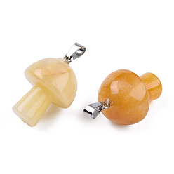 Topaz Jade Natural Topaz Jade Pendants, with Stainless Steel Snap On Bails, Mushroom Shaped, 24~25x16mm, Hole: 5x3mm