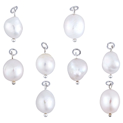 Creamy White Natural Cultured Freshwater Pearl Pendants, with Brass Findings, Platinum, Creamy White, 16x10~11mm, Hole: 3mm, 8pcs/box