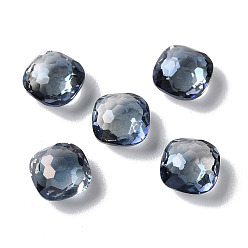 Steel Blue Transparent Glass Rhinestone Cabochons, Faceted, Pointed Back, Square, Steel Blue, 8x8x5mm