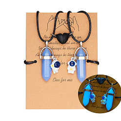 Blue 2Pcs 2 Style Luminous Glow in the Dark Dyed Natural Quartz Crystal Pendant Necklace, Astronaut & Alloy Heart Magnetic Matching Couple  Necklaces for Best Friends Lovers, Blue, 17.32 inch(44cm), 1Pc/style
