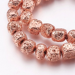Rose Gold Plated Electroplate Natural Lava Rock Beads Strands, Long-Lasting Plated, Nuggets, Bumpy, Rose Gold Plated, 8~12.5x9.5~11x7~8mm, Hole: 1.2mm, about 40pcs/strand, 14.96 inch(38cm)