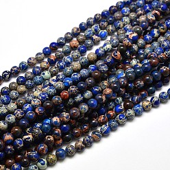 Blue Natural Imperial Jasper Round Bead Strands, Dyed, Blue, 6mm, Hole: 1mm, about 65pcs/strand, 15.4 inch