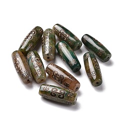 2-Глаза Тибетского стиля бусы дзи, природных бисера агат, окрашенная и подогревом, овальные, счастливый образец облака, 28.5~32x10~12.5 мм, отверстие : 1.5~3 мм