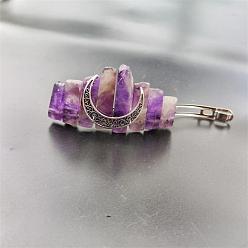 Amethyst Bohemian Style Natural Amethyst & Hollow Moon Crown Hair Barrettes, with Metal Clips, for Women Girls, 80mm
