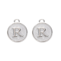 Letter R Alloy Pendant Cabochon Settings, For Enamel, Cadmium Free & Lead Free, Flat Round with Letter, Platinum, Letter.R, 14x12x2mm, Hole: 1.5mm