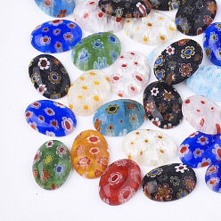 Mixed Color Handmade Millefiori Lampwork Cabochons, Oval, Mixed Color, 13.5~14x9.5~10x3.5~4mm