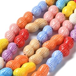 Mixed Color Handmade Porcelain Beads Strands, Bright Glazed Porcelain, Peanut, Mixed Color, 21.5x10.5x8.5mm, Hole: 2.4mm, about 16pcs/strand, 12.80''(32.5cm)