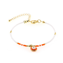 Оранжевый Богемные браслеты из сплава с эмалью и подвесками, Украшения из стеклянного бисера для женщин, злые глаза, оранжевые, 11.02 дюйм (28 см)