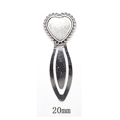 Heart Tibetan Style Antique Silver Plated Zinc Alloy Bookmarks Cabochon Settings, Bookmark Findings, Heart Pattern, Tray: 20mm