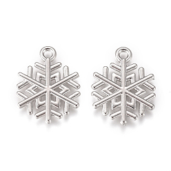 Platinum Alloy Pendants, Snowflake, for Christmas, Platinum, 19.8x15.2x1.7mm, Hole: 1.6mm