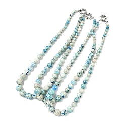 Светло-Синий Ожерелья из окрашенных натуральных окаменелостей, круглые, градуированные по цвету., с пружинными застежками из платиновой латуни, голубой, 18.66~18.78 дюйм (47.4~47.7 см)