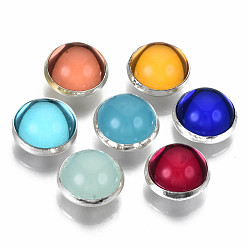 Mixed Color 4-Hole Translucent Acrylic Sewing Buttons, with Brass Findings, Half Round, Mixed Color, 10x6mm, Hole: 1mm, about 200pcs/bag