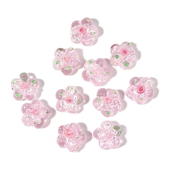 Pink Translucent Handmade Lampwork Beads, Flower, Pink, 15x14x8mm, Hole: 2mm