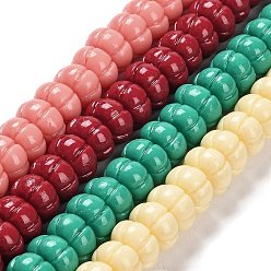 Couleur Mélangete Brins de perles synthétiques teintes en corail, citrouille, couleur mixte, 11~11.5x6.5~7mm, Trou: 1mm, Environ 50 pcs/chapelet, 12.99''~13.39'' (33~34 cm)