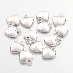 Argent Breloque en alliage de style tibétain, sans plomb et sans cadmium et sans nickel, cœur, couleur argent plaqué, longueur d'environ 12 mm ,  largeur de 10 mm, épaisseur de 2.5mm, Trou: 2mm