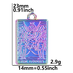 Rainbow Color Rainbow Color Alloy Pendants, Rectangle with Tarot Pattern, The Lovers VI, 23x14mm