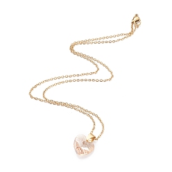 Персиковый Слойка Ожерелья с сердечным стеклом, с 304 кабельными цепями из нержавеющей стали и застежками омаров, розовые, 17.6 дюйм (44.7 см)