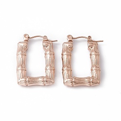 Розовое Золото Ионное покрытие (ip) 304 прямоугольник из нержавеющей стали с бамбуковыми серьгами-кольцами для женщин, розовое золото , 25x16.5x3.5 мм, штифты : 0.7 мм