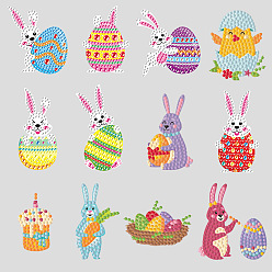 Egg DIY Diamond Painting Sticker Kits, including Self Adhesive Sticker, Resin Rhinestones, Diamond Sticky Pen, Tray Plate and Glue Clay, Mixed Shapes, Easter Theme Pattern, 66~90x39~45mm, 12 patterns, 1pc/pattern, 12pcs