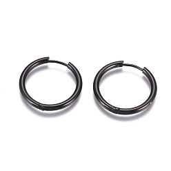 Electrophoresis Black 304 Stainless Steel Huggie Hoop Earrings, with 316 Surgical Stainless Steel Pin, Ring, Electrophoresis Black, 25x2.5mm, 10 Gauge, Pin: 0.9mm