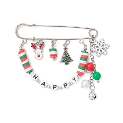 Разноцветный Броши-подвески из сплава эмали, акрила и полимерной глины на рождественскую тематику, железа килт контакты, красочный, 71x81.5 мм