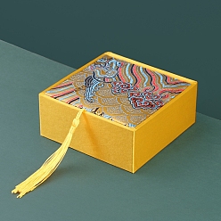 Желтый Коробка из волнистой парчи и атласа в китайском стиле, Для браслетов, серьга, квадратный, желтые, 10x10x4 см