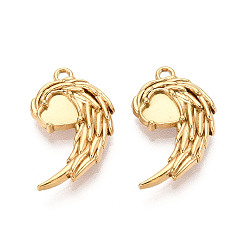 Chapado en Oro Real 18K 304 Configuración de cabujón colgante del acero inoxidable, ala con el corazón, revestimiento de iones (ip), real 18 k chapado en oro, Bandeja: 5.5x6 mm, 22x13x3 mm, agujero: 1.4 mm
