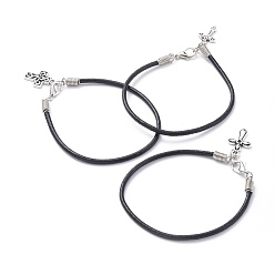 Black Unisex Charm Bracelets, with Cowhide Leather Cord, Alloy Pendants and Lobster Claw Clasps, Cross, Black, 8-1/8 inch(20.5cm)
