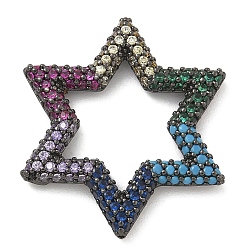 Разноцветный Стойка покрытие латунь микропаве кубический цирконий звездообразные соединительные кольца, долговечный, без свинца и без кадмия, металлический черный , красочный, 25x22x3 мм, внутренний диаметр: 14.5x13 мм