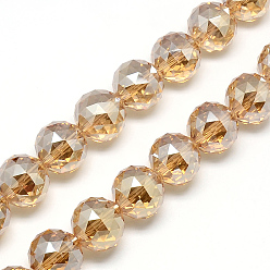 PeachPuff Electroplate Glass Bead Strands, Faceted, Round, PeachPuff, 13~14x13~14mm, Hole: 1.5mm, about 50pcs/strand, 26 inch